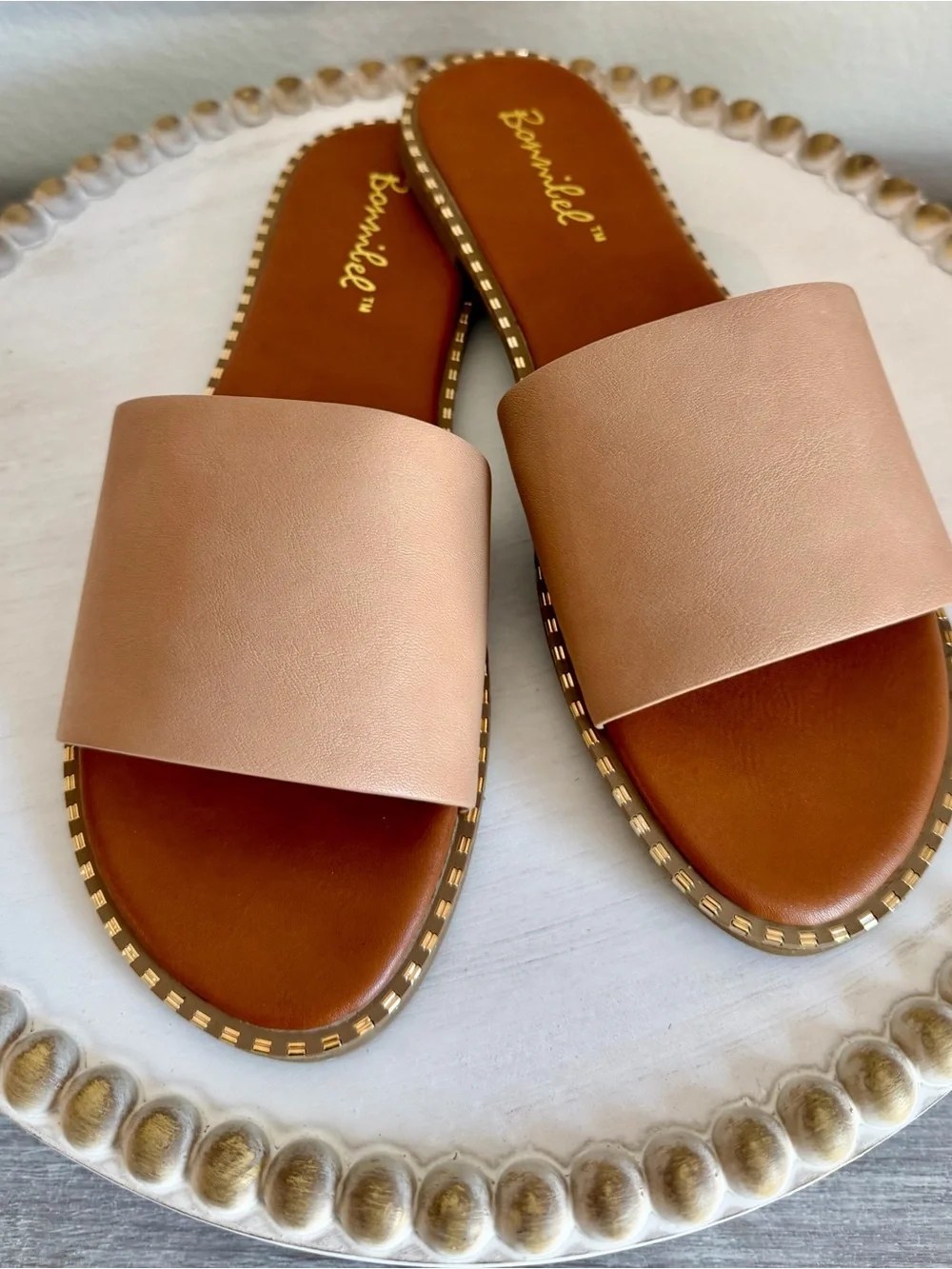 Bonnibel Tan Neutral Embellished Flat Slide Summer Casual Sandals 7.5 - Picture 9 of 9